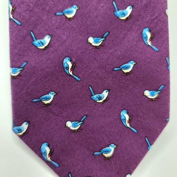 CROWN & IVY Purple Bird Tie. - Picture 3 of 6